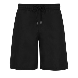 Men Long Swim Shorts Solid Black front view