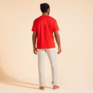 Men Cotton T-Shirt Printed Turtle Logo Poppy red back worn view