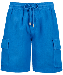 Men Others Solid - Men Linen Bermuda Shorts Cargo Pockets, Earthenware front view