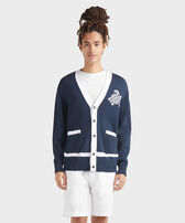 Turtle Jacquard Bicolor Cardigan aus Baumwolle für Herren Marineblau Vorderseite getragene Ansicht