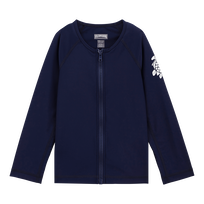 Kids Zipper Long Sleeves Rashguard Solid Navy front view