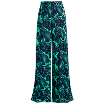Women Wide-leg Viscose Pants Flowers Paradise Green paradise front view