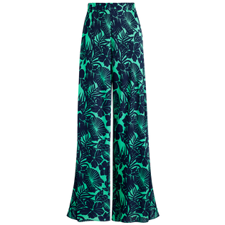 Women Wide-leg Viscose Pants Flowers Paradise Green paradise front view