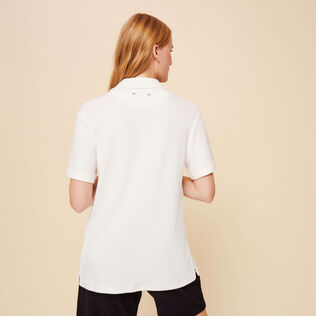 Camisa de bolos lisa en tejido terry unisex Blanco tiza vista trasera desgastada