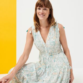 Women Maxi Dress Hidden Fishes - Vilebrequin x Poupette St Barth White details view 4