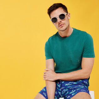 Men Embroidered Swim Trunks Requins 3D - Limited Edition Purple blue details view 1