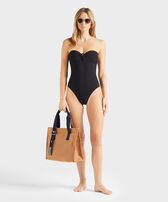 Women One-piece Bandeau Solid Bikini Look  正面图