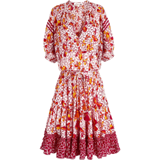 Women Short Dress Iris Lace- Vilebrequin x Poupette St Barth Shocking pink vista frontal