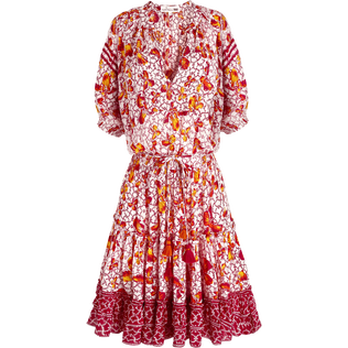 Women Short Dress Iris Lace- Vilebrequin x Poupette St Barth Pink Vorderansicht