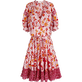 Women Short Dress Iris Lace- Vilebrequin x Poupette St Barth Shocking pink front view