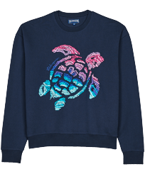 Sweatshirt en coton homme tortue brodées Bleu marine vue de face