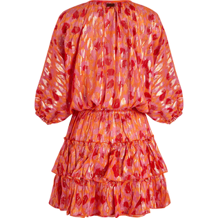 New Leopard 女士荷叶边真丝连衣裙 Apricot 后视图