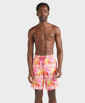 Men Long Ultra-Light and Packable Swim Shorts Crab Balloons Peony front worn view