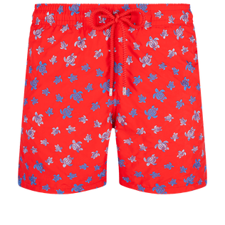 Men Embroidered Swim Shorts Micro Ronde Des Tortues - Limited Edition Poppy red front view
