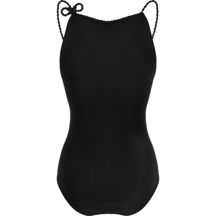 Bañador de una sola pieza con cuerdas cuello alto y estampado Tresses para mujer Negro vista trasera