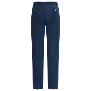 Men Cotton and Tencel Elastic Waist Pants Solid Navy back view