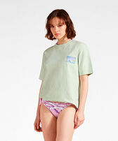 Unisex Cotton T-Shirt Wave - Vilebrequin x Maison Kitsuné Ice blue vue portée de face femme