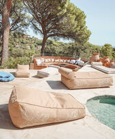 Raffia-effect beige Sun Lounger with octopus embroidery  – VBQ x MX HOME Beige front worn view