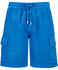 Einfarbige Leinen-Bermudashorts mit Cargotaschen für Herren Earthenware Vorderansicht