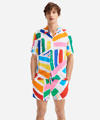Men short sleeves shirt Dazzle - Vilebrequin x JCC+ - Limited Edition White front worn view