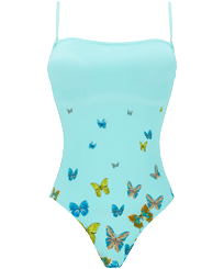 Bañador estilo bustier de una sola pieza con estampado Butterflies para mujer Laguna vista frontal