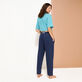 Pantalón unisex de lino de color liso Azul marino detalles vista 4