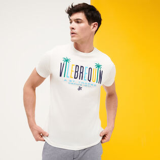 T-shirt en coton homme Vilebrequin Palms Off-white vue portée de face