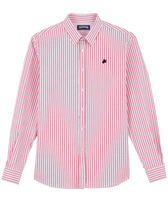 Men Striped Seersucker Shirt Candy pink front view