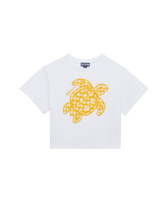 Camiseta de algodón orgánico con tortuga bordada para niña Blanco vista frontal