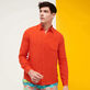 Camisa de lino lisa para hombre Nispero vista frontal desgastada