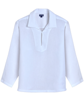 Camisa marinera en lino de color liso unisex de Vilebrequin x Inès de la Fressange Blanco vista frontal