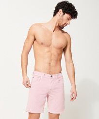 Men Corduroy Bermuda Shorts Solid Pastel pink front worn view