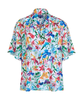 Women Viscose Bowling Shirt Happy Flowers White front view