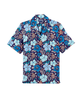 Men Silk Bowling Shirt Tropical Turtles Midnight front view