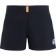 Pantaloncini mare donna elasticizzati con cintura piatta - Vilebrequin x Ines de la Fressange Blu marine vista frontale