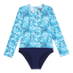 Flowers Tie & Dye Rashguard für Mädchen Marineblau Vorderansicht