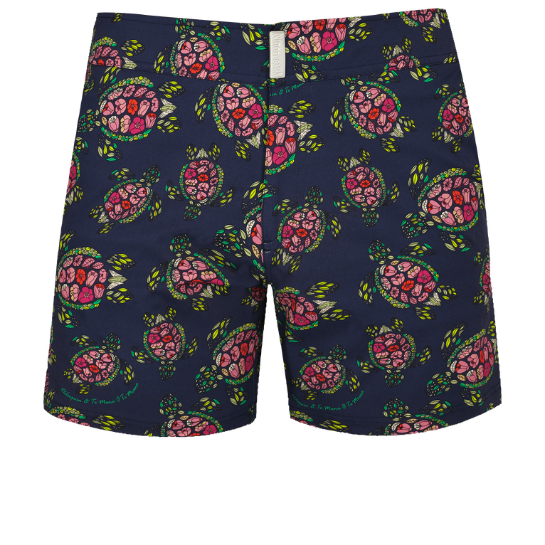 Men Stretch Short Swim Shorts Flat Belt Provencal Turtles - Merise - Blue - Size XXXL - Vilebrequin