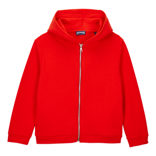 Boys Hooded Front Zip Sweatshirt Turtle print at the back Poppy red front view
