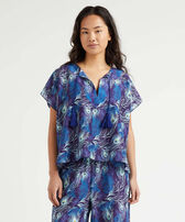 Top donna in cotone e seta Midnight vista frontale indossata