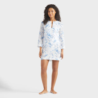 Women Cotton and Silk Kaftan Medusa and Shells White 正面穿戴视图