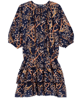 Women Short Ruffles Cotton Dress Sweet Blossom Navy front view