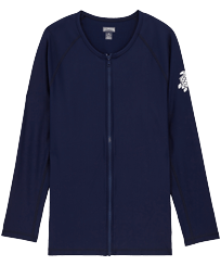 Men Long Sleeves Zipper Rashguard Solid Marineblau Vorderansicht