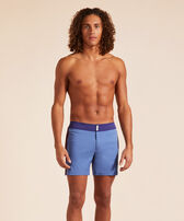 Men Stretch Swim Shorts Flat Belt Color Block Storm front worn view