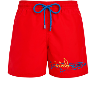 Vilebrequin 品牌徽标及鲨鱼刺绣男士泳裤 Vilebrequin x JCC+ 合作款 - 限量版 Medicis red 正面图