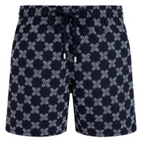 VBQ Turtle Monogram Badeshorts mit Stickerei für Herren – Limitierte Serie Marineblau Vorderansicht