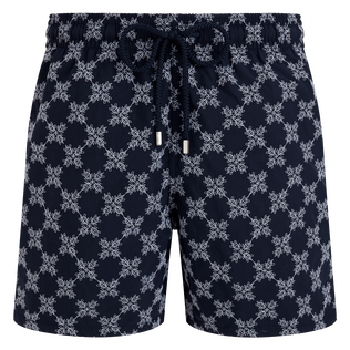 VBQ Turtle Monogram Badeshorts mit Stickerei für Herren – Limitierte Serie Marineblau Vorderansicht