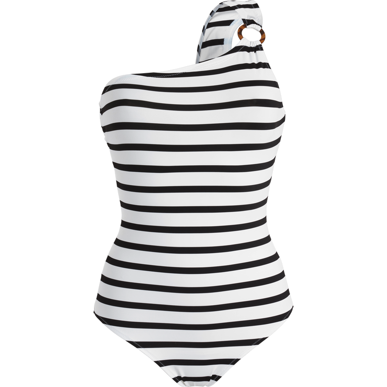 Women Asymmetric One-piece Rayures - Costume Da Bagno - Friza - Nero