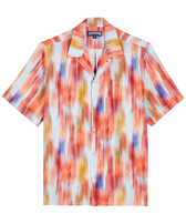 Men Linen Bowling Shirt Ikat Flowers Multicolor front view