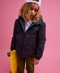 Boys Reversible Hooded Jacket Net Sharks Navy front worn view