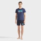 Camiseta de algodón orgánico con estampado Dad and Son para hombre Azul marino vista frontal desgastada